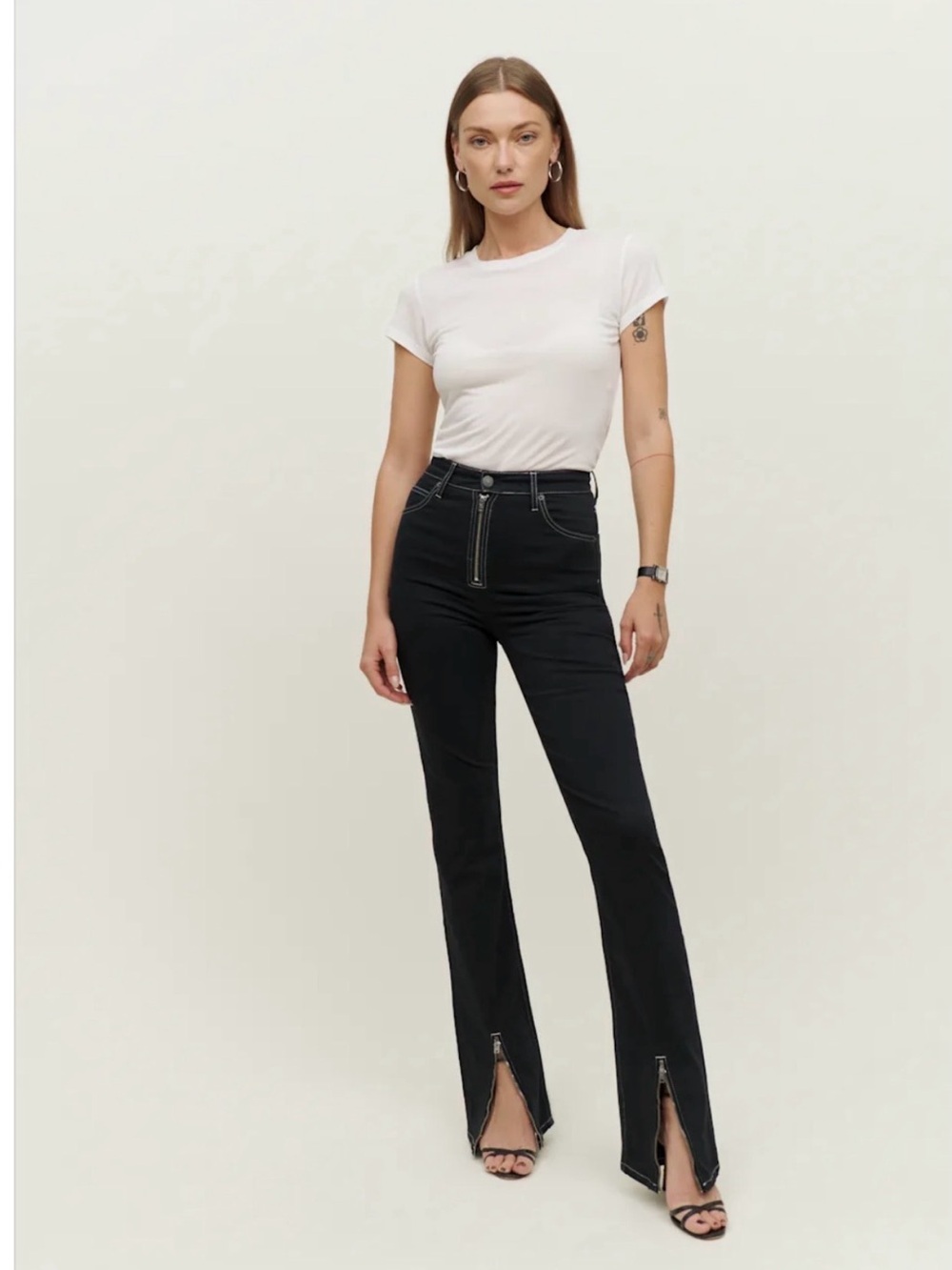 Reformation Toby Zip Front Ultra High Rise Bootcut Jeans Sz 28 Black